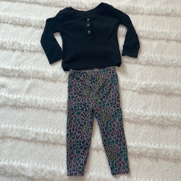 Garanimals 3 pc Animal print leggings & black long sleeve top baby girls 18 M - Picture 4 of 16